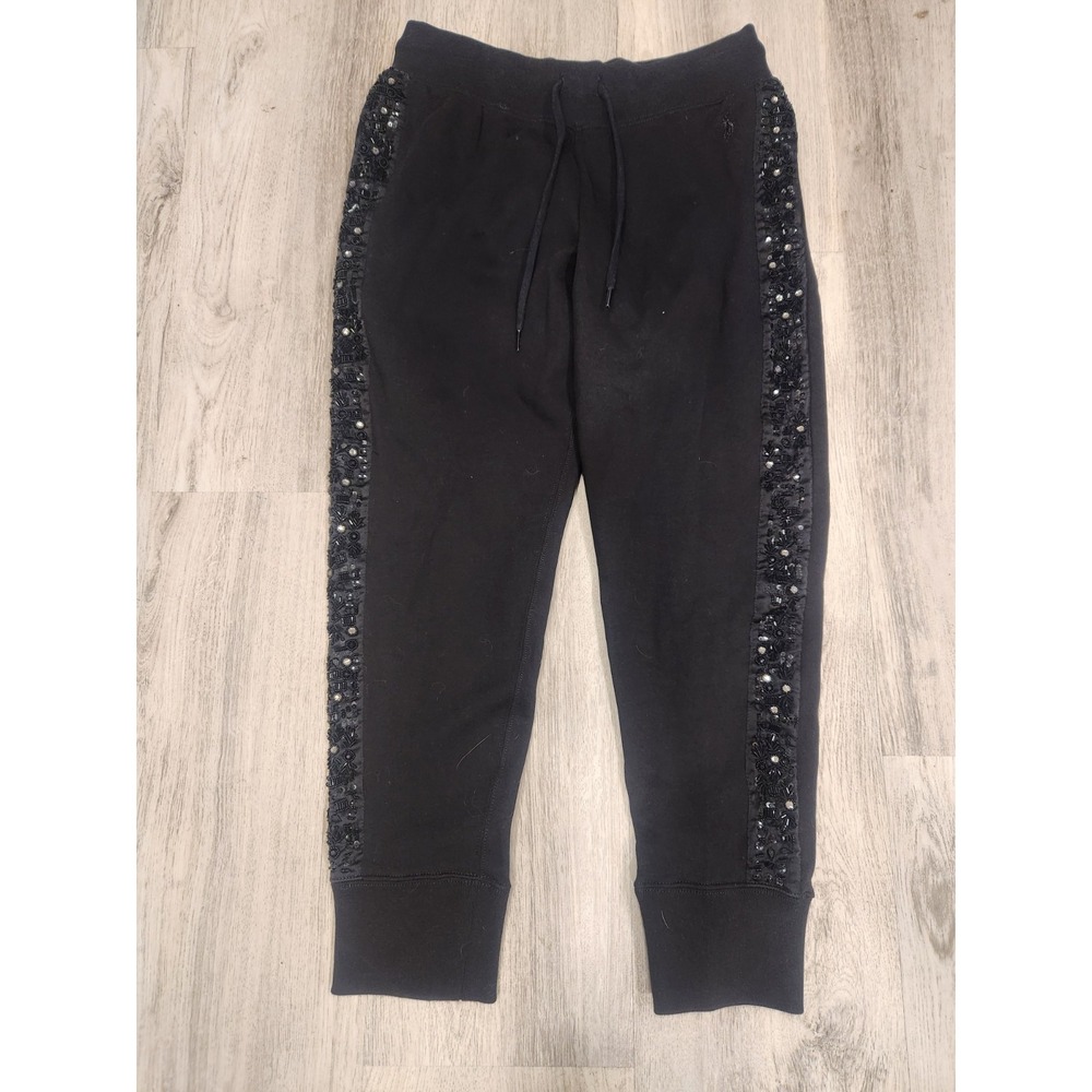 Polo Ralph Lauren Fancy Embellished Beaded Sequin Black Joggers Womens Sz. Small
